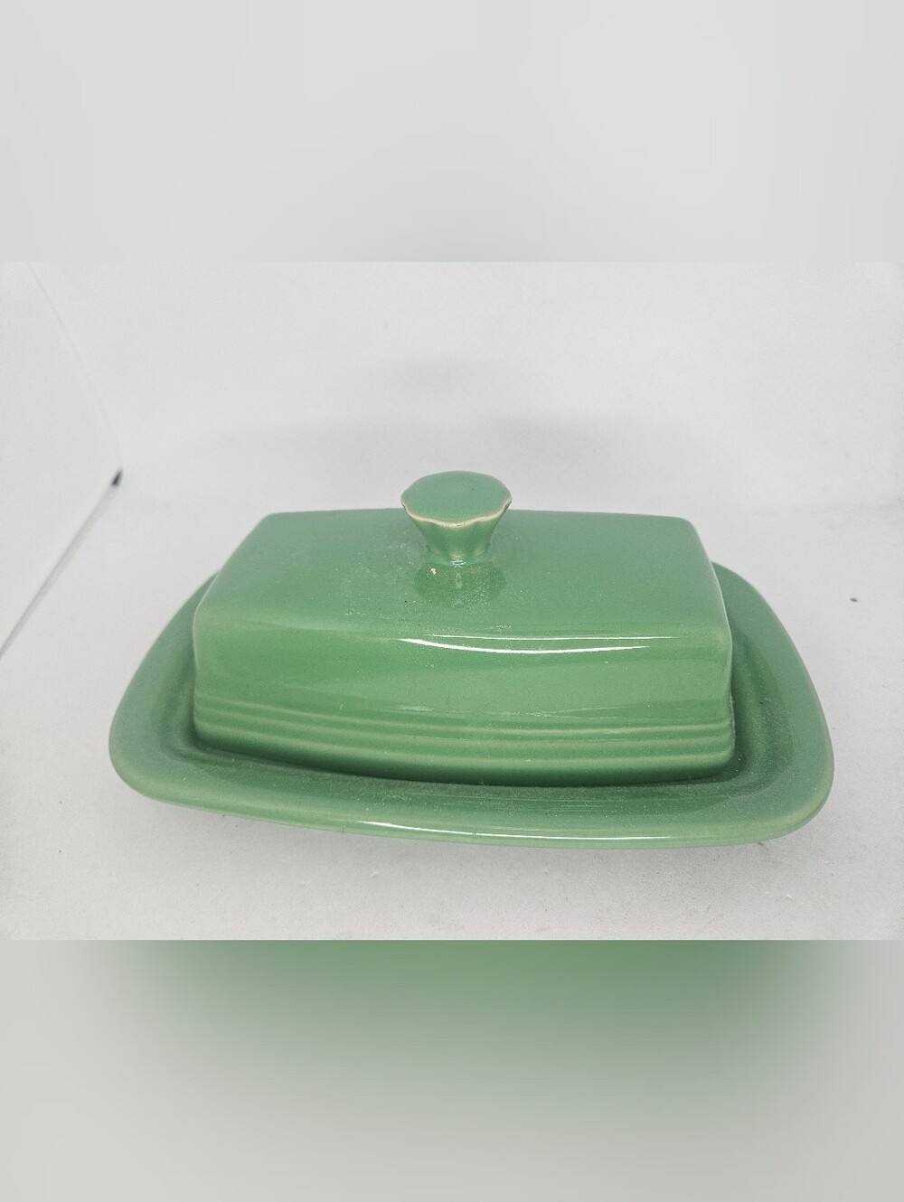 COVERED BUTTER DISH Green NEW HOMER LAUGHLIN FIESTA Used Condition 8" Length.